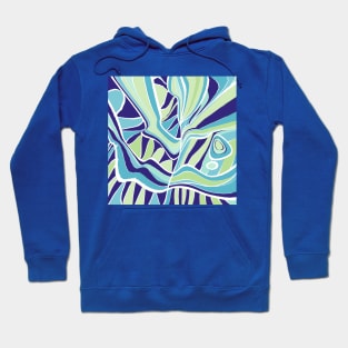 Mazipoodles Psychedelic Water Leaves Expressionism Blue Turquoise Green Hoodie